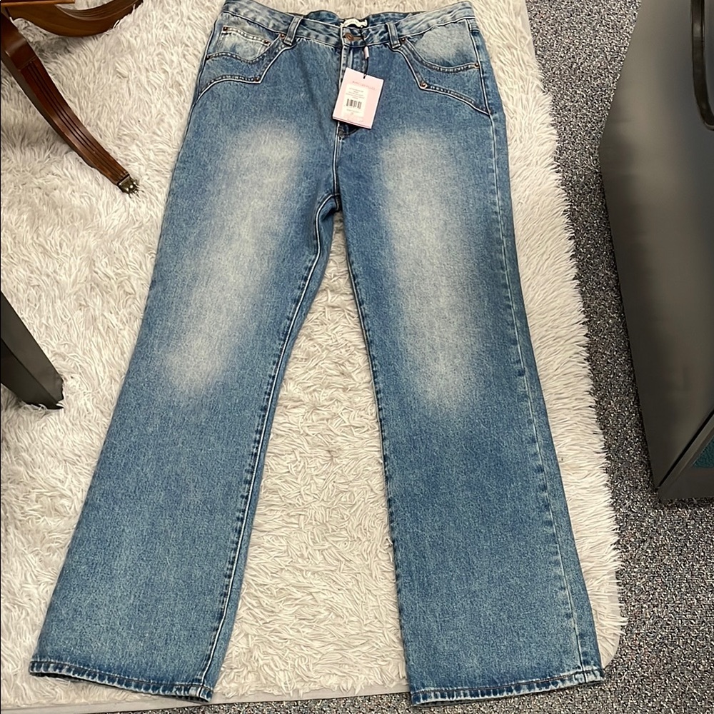 Avec les filles Women's Blue wide leg Jeans- new